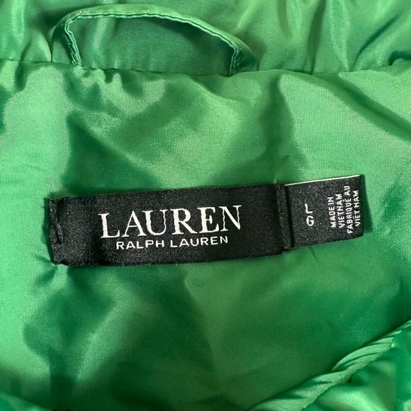Lauren Ralph Lauren Women's Large Green Quilted Jacket Gold Snap Button Coat - Picture 6 of 10